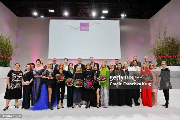 All award winners and Dagmar Wöhrl, Anja Kling, Sabine Postel, Stefanie Powers, Natascha Ochsenknecht, Jorge Gonzalez, Frauke Ludowig pose for a...