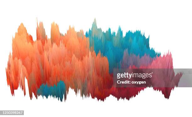 abstract colorful background. dynamic orange blue data flowing dynamic waves - glitch art stockfoto's en -beelden
