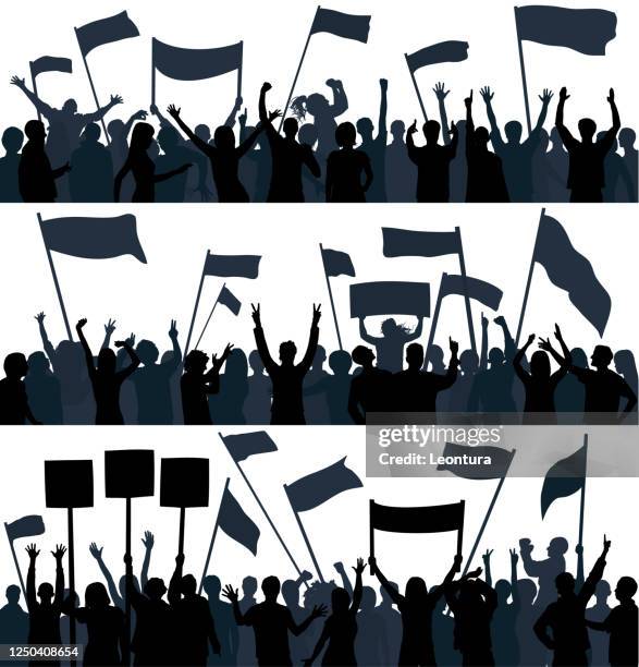 protest (each person is complete- clipping paths hide the legs) - fan banners and flags stock illustrations