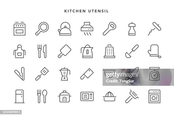 ilustrações, clipart, desenhos animados e ícones de ícones do utensílio de cozinha - pinça utensílio de servir