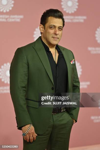 In this picture taken on April 1 Bollywood actor Salman Khan poses for pictures during the inauguration of the Nita Mukesh Ambani Cultural Centre at...
