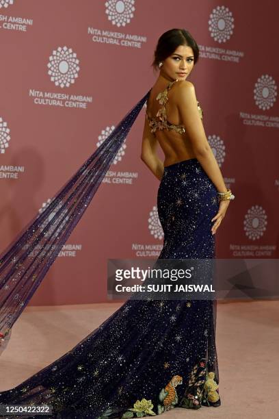 In this picture taken on April 1 US actress and singer Zendaya poses for pictures during the inauguration of the Nita Mukesh Ambani Cultural Centre...