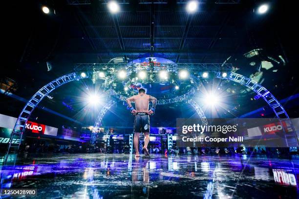 Ryoji Kudo walks to the cage before fighting Movlid Khaybulaev during the 2023 PFL 1 at The Theater at Virgin Hotels on April 1, 2023 in Las Vegas,...