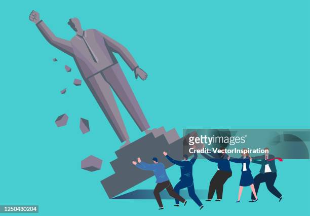 the statue of the giant was pushed to it by a group of businessmen - statue stock illustrations