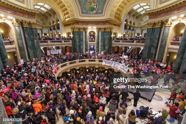 January 22: Abortion rights supporters rally at the Bigger Than Roe National Mobilization March in the rotunda of the Capital in Madison, on January...