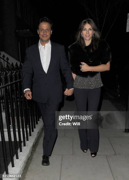Arun Nayar and Elizabeth Hurley return home, after having dinner with friends at Cipriani restaurant on January 25, 2010 in London, England.