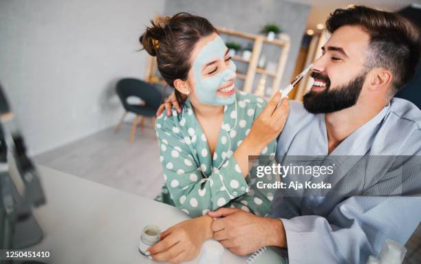 enjoying with my love and taking care of my skin. - facial cleanse stock pictures, royalty-free photos & images