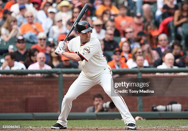 Pat Burrell of the San Francisco Giants up to bat against the San Diego Padres at AT&T Park on September 14, 2011 in San Francisco, California.