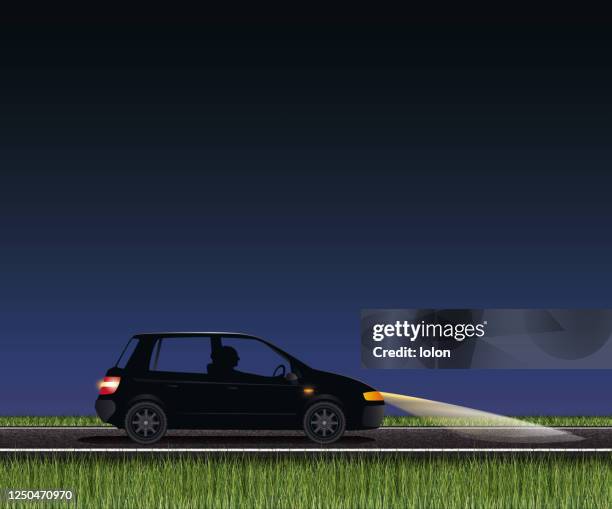 country road with car and grass - man driving car stock illustrations