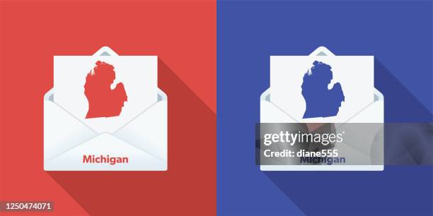 ilustraciones, imágenes clip art, dibujos animados e iconos de stock de correo electoral de ee.uu. en votación: michigan - tarjeta censal