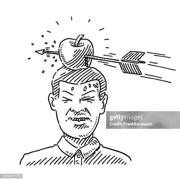 test of courage apple target on head drawing - stress test stock illustrations