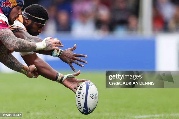 Exeter Chiefs' English wing Jack Nowell and Montpellier's Fijian flanker Masivesi Dakuwaqa during the European Rugby Champions Cup, Round of 16 rugby...