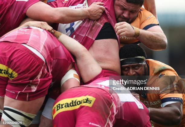 Montpellier's Fijian flanker Masivesi Dakuwaqa fights for the ball in a scrum during the European Rugby Champions Cup, Round of 16 rugby union match...