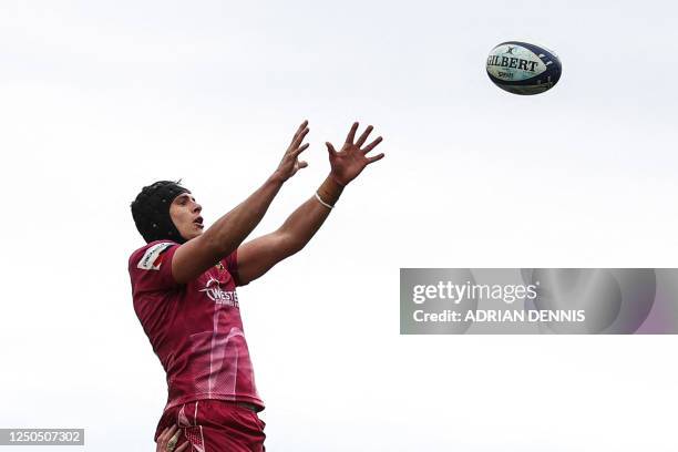 Exeter Chiefs' Welsh lock Dafydd Jenkins catches the ball in a line out during the European Rugby Champions Cup, Round of 16 rugby union match...