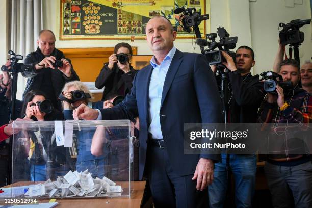 Bulgarian president Rumen Radev casts his vote during an early parliamentary elections at a polling station, in Sofia, Bulgaria on April 02, 2023....