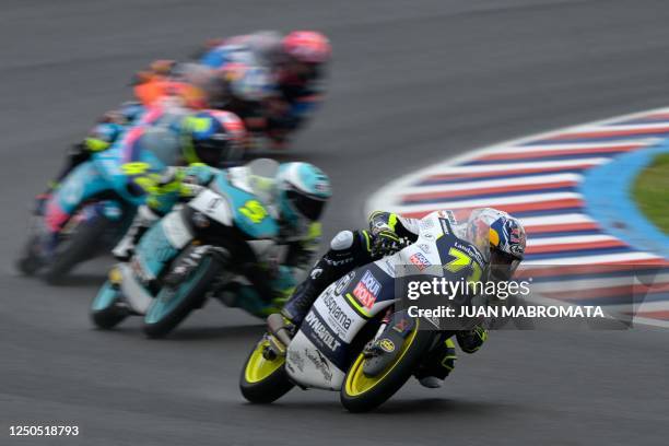 Husqvarna Japanese rider Ayumu Sasaki takes a turn during the Argentina Grand Prix Moto3 race, at Termas de Rio Hondo circuit, in Santiago del...