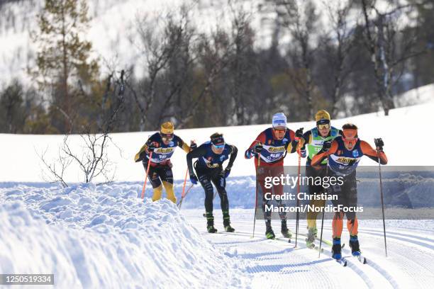 Andrew Musgrave of Great Britain leads a group of undefined athletes during the Ski Classics Summit 2 Senja Bardufoss on April 2, 2023 in Bardufoss,...