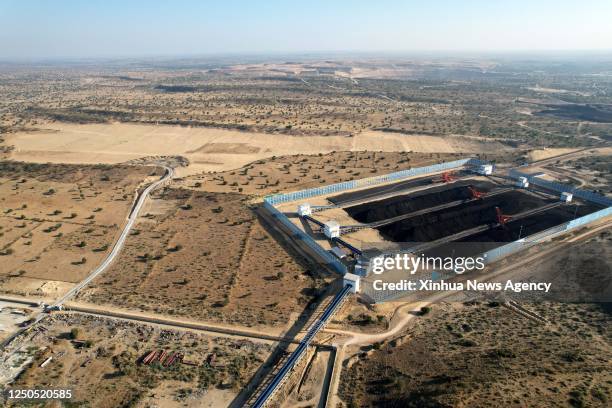 This aerial photo taken on Feb. 28, 2023 shows the view of a coal mine near the Thar Coal Block-I Coal Electricity Integration project in Sindh...