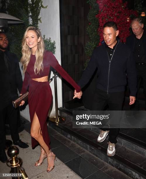 California Stacy Keibler and Jared Pobre are seen leaving dinner at Catch Steak on April 2, 2023 in West Hollywood, California.