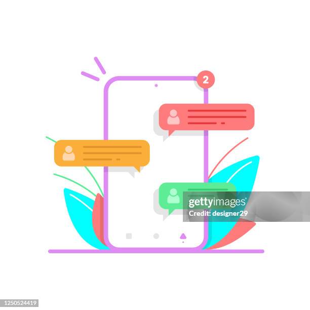 chat messages on mobile phone flat design. message notification and speech bubbles text vector design. - text message bubble stock illustrations