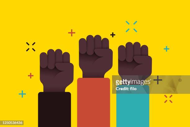 social movement protest fists raised - social justice concept stock illustrations