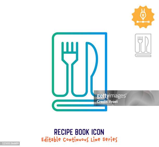 recipe book continuous line editable icon - cookbook icons stock illustrations