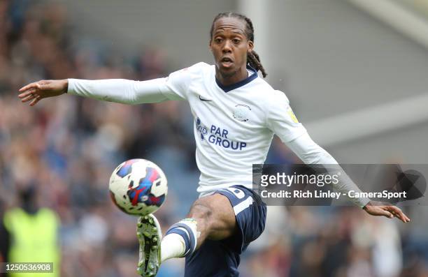 Preston North End's Daniel Johnson during the Sky Bet Championship between Preston North End and Blackpool at Deepdale on April 1, 2023 in Preston,...
