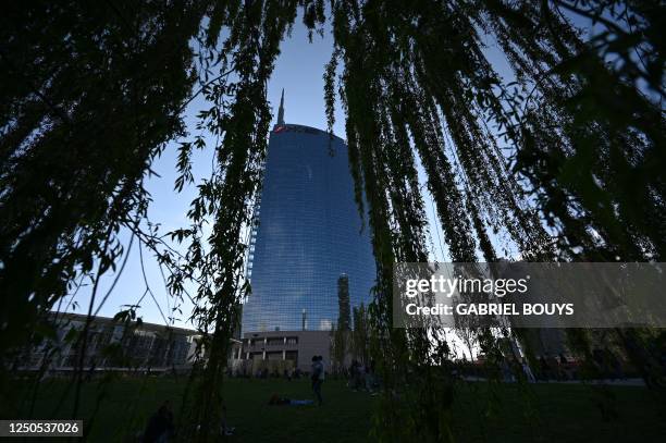 The Unicredit Tower skyscraper, headquarter of Italys biggest bank UniCredit is pictured in the Porta Garibaldi - Porta Nuova district of northern...