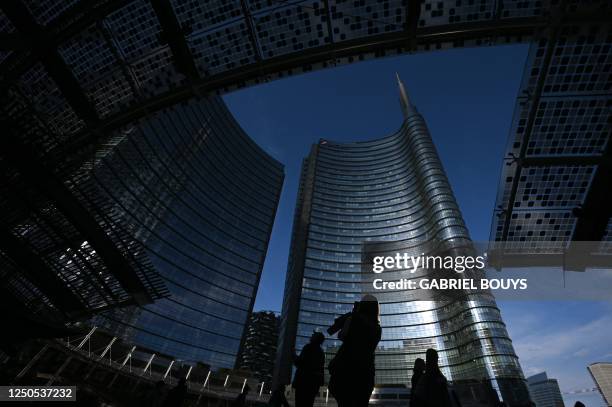 The Unicredit Tower skyscraper, headquarter of Italys biggest bank UniCredit is pictured in Gae Aulenti square in the Porta Garibaldi - Porta Nuova...