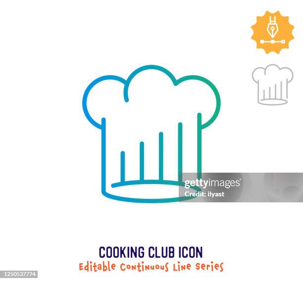 illustrazioni stock, clip art, cartoni animati e icone di tendenza di icona modificabile linea continua cooking club - cappello da cuoco