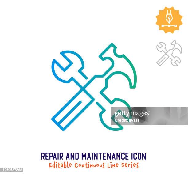 repair & maintenance continuous line editable icon - hammer logo stock illustrations
