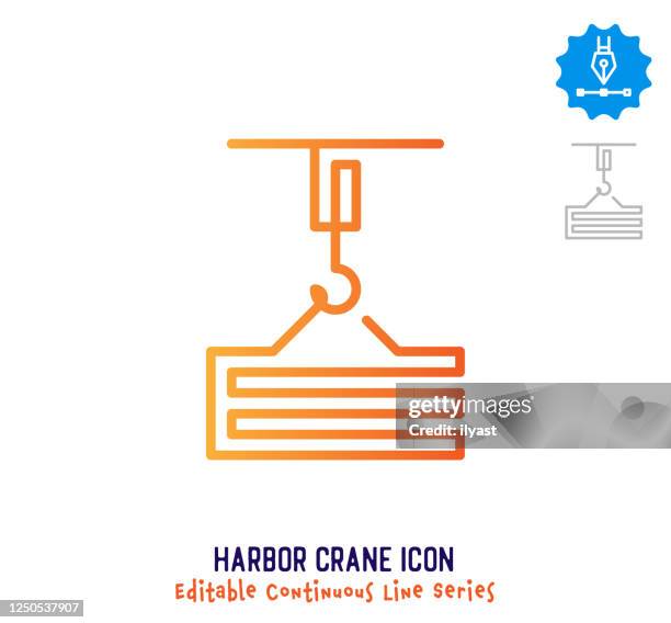 harbor crane continuous line editable icon - construction company logo stock illustrations