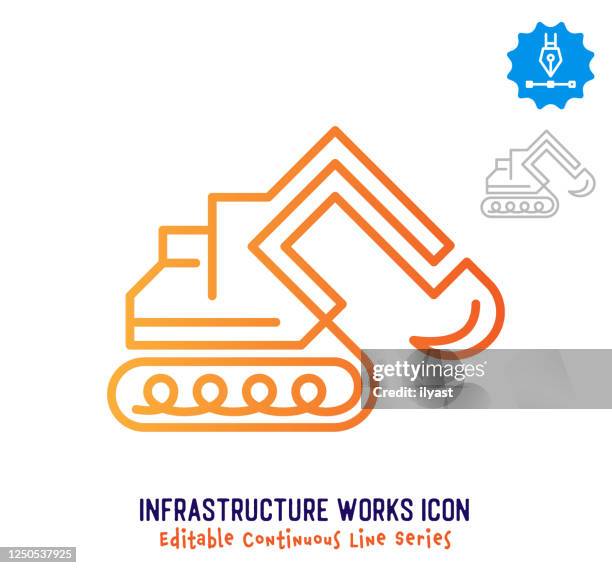 infrastructure works continuous line editable icon - construction sand stock illustrations