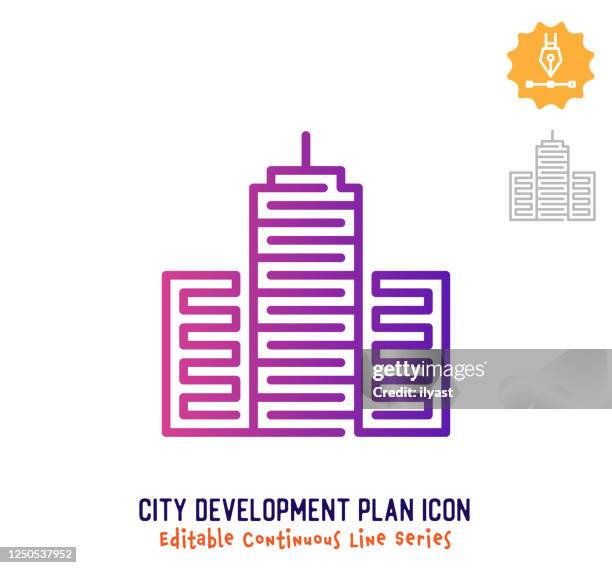 city development plan continuous line editable icon - single line drawing building stock illustrations