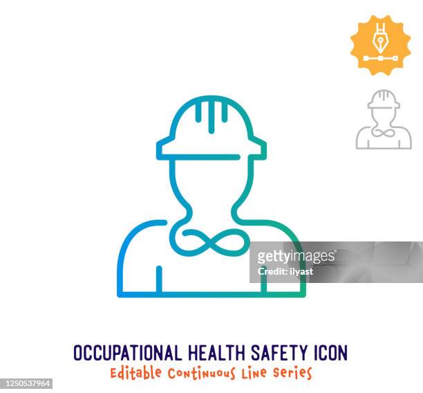 occupational health safety continuous line editable icon - umschulung stock-grafiken, -clipart, -cartoons und -symbole