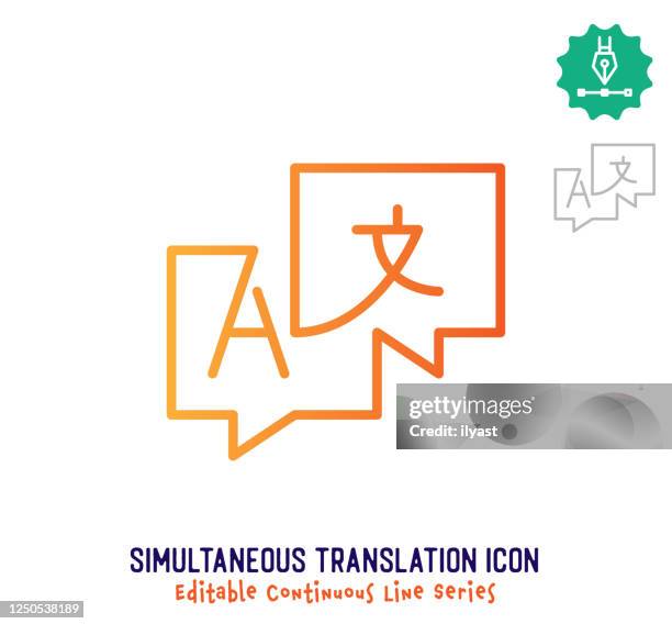 simultaneous translation continuous line editable icon - simulcast icon stock illustrations