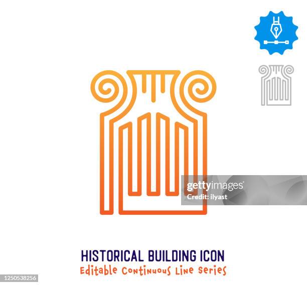 historisches gebäude kontinuierliche linie editierbares symbol - historisches bauwerk stock-grafiken, -clipart, -cartoons und -symbole