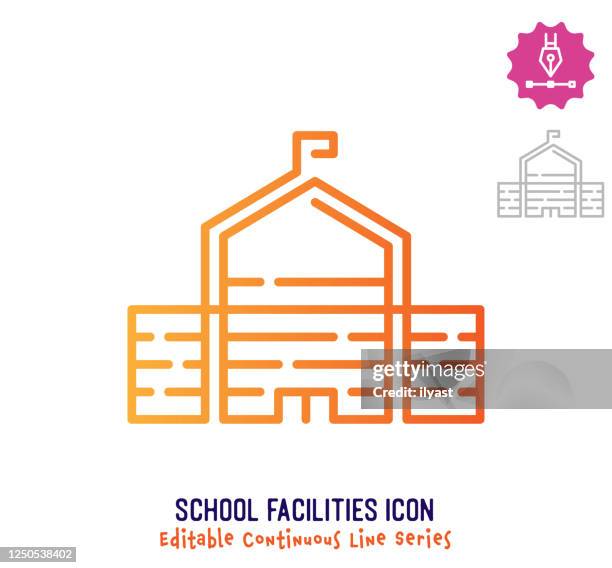 school facilities continuous line editable icon - military training icon stock illustrations