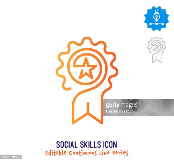 social skills continuous line editable icon - achievement stock illustrations
