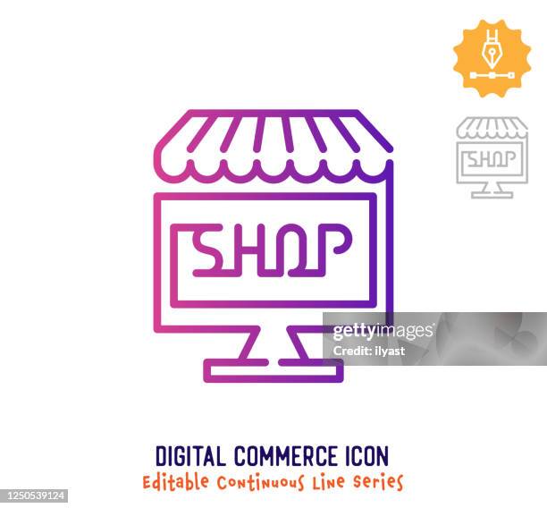 stockillustraties, clipart, cartoons en iconen met pictogram continu bewerkbaar voor digitale handel - app store logo