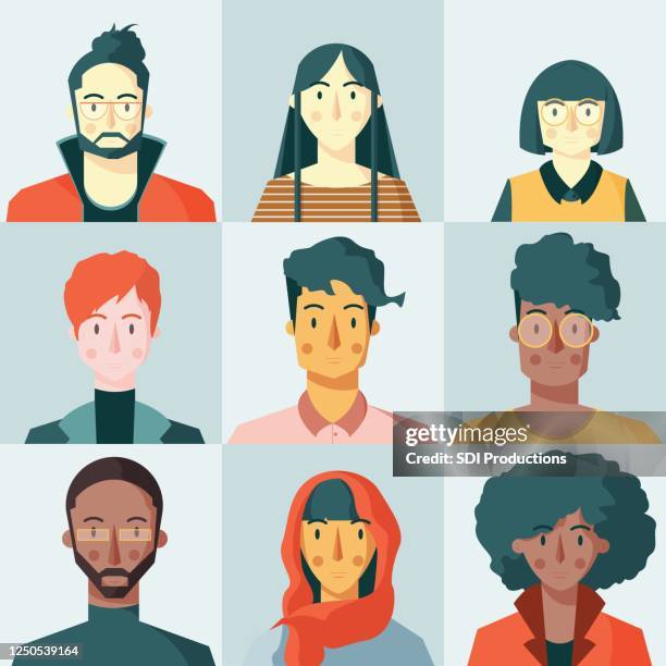 diverse group of people communicate via video conference - religious dress stock illustrations