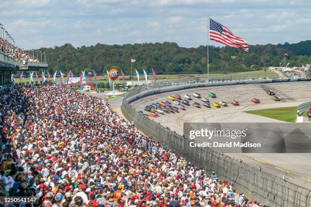 General view of Talladega Superspeedway and race cars early in the EA Sports 500 NASCAR Winston Cup race September 28, 2003 in Talladega, Alabama.