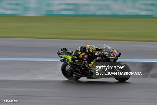 Ducati Italian rider Marco Bezzecchi rides during the Argentina Grand Prix MotoGP race, at Termas de Rio Hondo circuit, in Santiago del Estero,...