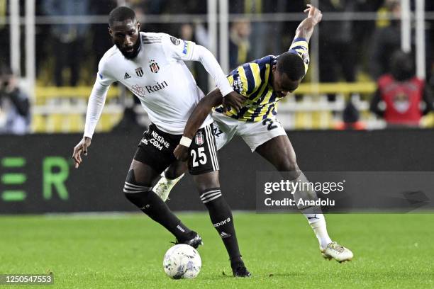 Bright Osayi-Samuel of Fenerbahce in action against Arthur Masuaku of Besiktas during the Turkish Super Lig week 27 football match between Fenerbahce...