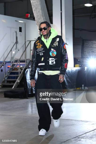 Jordan Clarkson of the Utah Jazz arrives to the arena before the game against the Brooklyn Nets on April 2, 2023 at Barclays Center in Brooklyn, New...