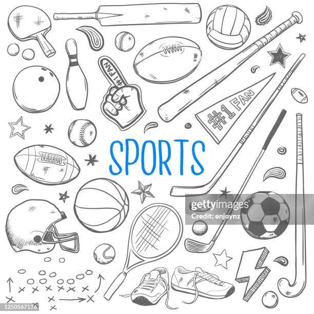 ilustraciones, imágenes clip art, dibujos animados e iconos de stock de sports doodles ilustración vectorial - cricket sport
