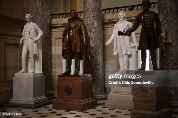 Statues of Jefferson Finis Davis , president of the Confederate States from 1861-1865, and Uriah M. Rose , an Arkansas county judge and supporter of...