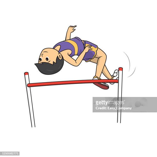 illustrator drawing male athlete wearing purple dress playing sport high jump in sports competitions. - high jump vector stock illustrations