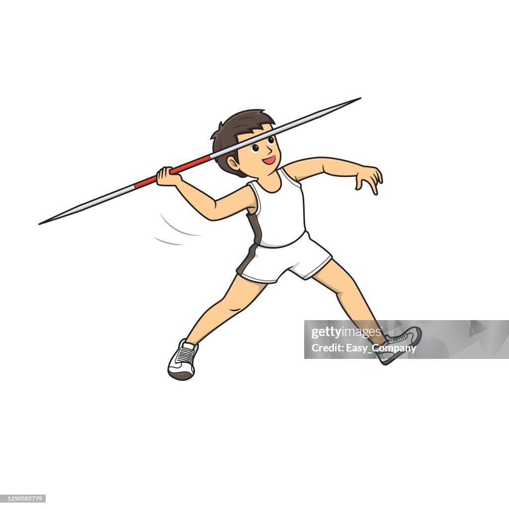 Illustrator drawing male athlete wearing white dress playing sport javelin In sports competitions.
