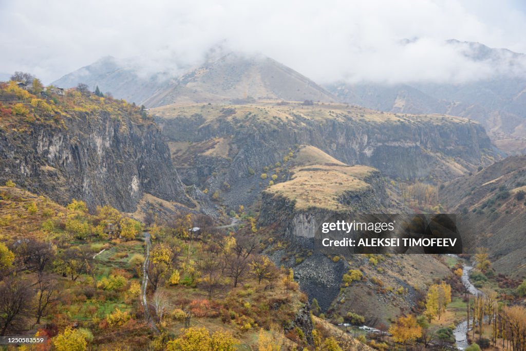 Garni Gorge, Kotayk region, near the village of Garni. It is represented by five high, often hexagonal basalt columns. Along the gorge extends the Garni Plateau. The gorge is one of the most tourist developed places in Armenia.